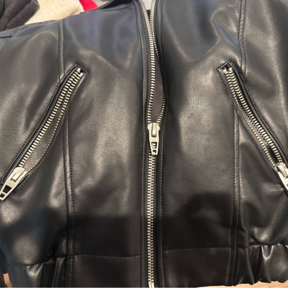 Blank NYC Black Faux Leather Hooded Moto Jacket - Picture 5 of 6